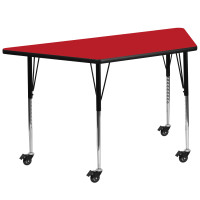Flash Furniture XU-A2448-TRAP-RED-H-A-CAS-GG Mobile Trapezoid Activity Table High Pressure Red Laminate w/Adjustable Legs