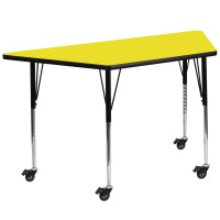 Flash Furniture XU-A2448-TRAP-YEL-H-A-CAS-GG Mobile Trapezoid Activity Table High Pressure Yellow Laminate w/ Adjustable Legs