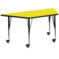 Flash Furniture XU-A2448-TRAP-YEL-H-P-CAS-GG Mobile Trapezoid Activity Table High Pressure Yellow Laminate w/ Adjustable Pre-School Legs