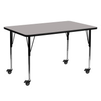 Flash Furniture XU-A2460-REC-GY-H-A-CAS-GG Mobile Rectangular Activity Table High Pressure Grey Laminate w/ Adjustable Legs