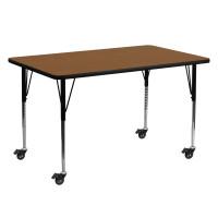 Flash Furniture XU-A2460-REC-OAK-H-A-CAS-GG Mobile Rectangular Activity Table High Pressure Oak Laminate w/ Adjustable Legs