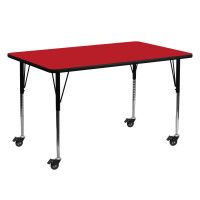 Flash Furniture XU-A2460-REC-RED-H-A-CAS-GG Mobile Rectangular Activity Table High Pressure Red Laminate w/ Adjustable Legs