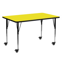 Flash Furniture XU-A2460-REC-YEL-H-A-CAS-GG Mobile Rectangular Activity Table High Pressure Yellow Laminate w/ Adjustable Legs