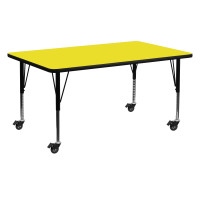Flash Furniture XU-A2460-REC-YEL-H-P-CAS-GG Mobile Rectangular Activity Table High Pressure Yellow Laminate w/ Adjustable Pre-School Legs