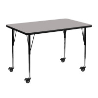 Flash Furniture XU-A3048-REC-GY-H-A-CAS-GG Mobile Rectangular Activity Table High Pressure Grey Laminate w/ Adjustable Legs