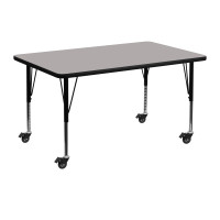 Flash Furniture XU-A3048-REC-GY-H-P-CAS-GG Mobile Rectangular Activity Table High Pressure Grey Laminate w/ Adjustable Pre-School Legs