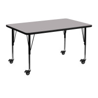 Flash Furniture XU-A3048-REC-GY-T-P-CAS-GG Mobile Rectangular Activity Table Grey Thermal Laminate w/ Adjustable Pre-School Legs