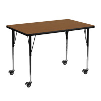 Flash Furniture XU-A3048-REC-OAK-H-A-CAS-GG Mobile Rectangular Activity Table with Standard Height Adjustable Legs
