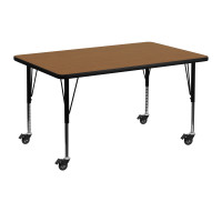 Flash Furniture XU-A3048-REC-OAK-T-P-CAS-GG Mobile Rectangular Activity Table with Height Adjustable Pre-School Legs