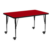 Flash Furniture XU-A3048-REC-RED-T-P-CAS-GG Mobile Rectangular Activity Table with Height Adjustable Pre-School Legs