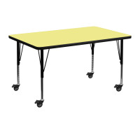Flash Furniture XU-A3048-REC-YEL-T-P-CAS-GG Mobile Rectangular Activity Table with Height Adjustable Pre-School Legs