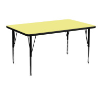 Flash Furniture 30''W x 48''L Rectangular Activity Table  Yellow Thermal Laminate w/ Adjustable Legs XU-A3048-REC-YEL-T-P-GG