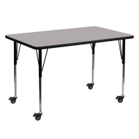 Flash Furniture XU-A3060-REC-GY-H-A-CAS-GG Mobile Rectangular Activity Table with Standard Height Adjustable Legs