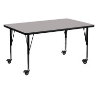 Flash Furniture XU-A3060-REC-GY-H-P-CAS-GG Mobile Rectangular Activity Table with Height Adjustable Pre-School Legs
