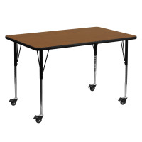 Flash Furniture XU-A3060-REC-OAK-H-A-CAS-GG Mobile Rectangular Activity Table with Standard Height Adjustable Legs