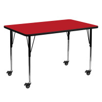 Flash Furniture XU-A3060-REC-RED-H-A-CAS-GG Mobile Rectangular Activity Table with Standard Height Adjustable Legs