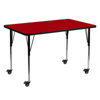 Flash Furniture XU-A3060-REC-RED-T-A-CAS-GG Mobile Rectangular Activity Table with Standard Height Adjustable Legs