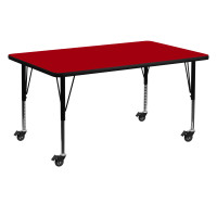 Flash Furniture XU-A3060-REC-RED-T-P-CAS-GG Mobile Rectangular Activity Table with Height Adjustable Pre-School Legs