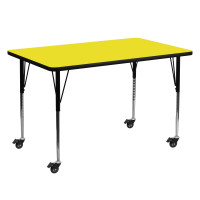 Flash Furniture XU-A3060-REC-YEL-H-A-CAS-GG Mobile Rectangular Activity Table with Standard Height Adjustable Legs