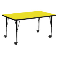 Flash Furniture XU-A3060-REC-YEL-H-P-CAS-GG Mobile Rectangular Activity Table with Height Adjustable Pre-School Legs