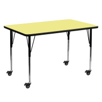 Flash Furniture XU-A3060-REC-YEL-T-A-CAS-GG Mobile Rectangular Activity Table with Standard Height Adjustable Legs