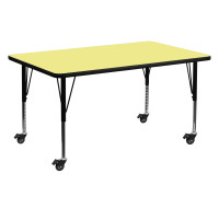 Flash Furniture XU-A3060-REC-YEL-T-P-CAS-GG Mobile Rectangular Activity Table with Height Adjustable Pre-School Legs