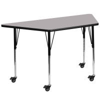 Flash Furniture XU-A3060-TRAP-GY-T-A-CAS-GG Mobile Trapezoid Activity Table with Standard Height Adjustable Legs
