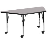 Flash Furniture XU-A3060-TRAP-GY-T-P-CAS-GG Mobile Trapezoid Activity Table with Height Adjustable Pre-School Legs