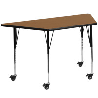 Flash Furniture XU-A3060-TRAP-OAK-T-A-CAS-GG Mobile Trapezoid Activity Table with Standard Height Adjustable Legs