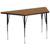 Flash Furniture 30''W x 60''L Trapezoid Activity Table Oak Thermal Laminate w/ Adjustable Legs XU-A3060-TRAP-OAK-T-A-GG