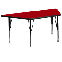 Flash Furniture 30''W x 60''L Trapezoid Activity Table with Red Thermal Fused Laminate Top and Height Adjustable Short Legs XU-A3060-TRAP-RED-T-P-GG