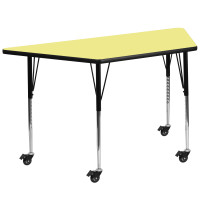 Flash Furniture XU-A3060-TRAP-YEL-T-A-CAS-GG Mobile Trapezoid Activity Table with Standard Height Adjustable Legs