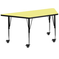 Flash Furniture XU-A3060-TRAP-YEL-T-P-CAS-GG Mobile Trapezoid Activity Table with Height Adjustable Pre-School Legs