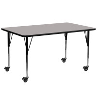 Flash Furniture XU-A3072-REC-GY-H-A-CAS-GG Mobile Rectangular Activity Table with Standard Height Adjustable Legs