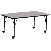 Flash Furniture XU-A3072-REC-GY-H-P-CAS-GG Mobile Rectangular Activity Table with Height Adjustable Pre-School Legs
