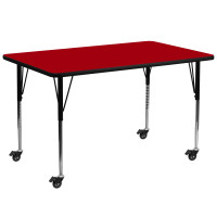 Flash Furniture XU-A3072-REC-RED-T-A-CAS-GG Mobile Rectangular Activity Table with Standard Height Adjustable Legs