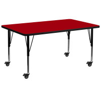 Flash Furniture XU-A3072-REC-RED-T-P-CAS-GG Mobile Rectangular Activity Table with Height Adjustable Pre-School Legs