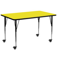 Flash Furniture XU-A3072-REC-YEL-H-A-CAS-GG Mobile Rectangular Activity Table with Standard Height Adjustable Legs