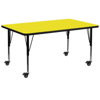 Flash Furniture XU-A3072-REC-YEL-H-P-CAS-GG Mobile Rectangular Activity Table with Height Adjustable Pre-School Legs