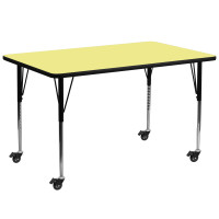 Flash Furniture XU-A3072-REC-YEL-T-A-CAS-GG Mobile Rectangular Activity Table with Standard Height Adjustable Legs