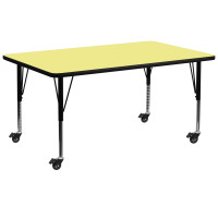 Flash Furniture XU-A3072-REC-YEL-T-P-CAS-GG Mobile Rectangular Activity Table with Height Adjustable Pre-School Legs