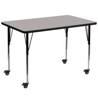 Flash Furniture XU-A3672-REC-GY-H-A-CAS-GG Mobile Rectangular Activity Table with Standard Height Adjustable Legs