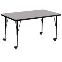 Flash Furniture XU-A3672-REC-GY-H-P-CAS-GG Mobile Rectangular Activity Table with Height Adjustable Pre-School Legs