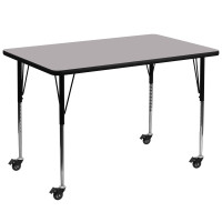 Flash Furniture XU-A3672-REC-GY-T-A-CAS-GG Mobile Rectangular Activity Table with Standard Height Adjustable Legs