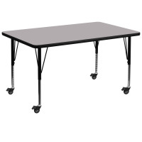 Flash Furniture XU-A3672-REC-GY-T-P-CAS-GG Mobile Rectangular Activity Table with Height Adjustable Pre-School Legs