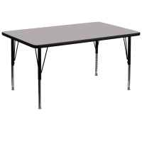 Flash Furniture 36''W x 72''L Rectangular Activity Table with Grey Thermal Fused Laminate Top and Height Adjustable Short Legs XU-A3672-REC-GY-T-P-GG