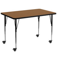 Flash Furniture XU-A3672-REC-OAK-T-A-CAS-GG Mobile Rectangular Activity Table with Standard Height Adjustable Legs