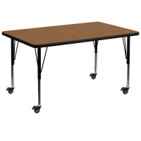 Flash Furniture XU-A3672-REC-OAK-T-P-CAS-GG Mobile Rectangular Activity Table with Height Adjustable Pre-School Legs