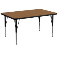 Flash Furniture 36''W x 72''L Rectangular Activity Table with Oak Thermal Fused Laminate Top and Height Adjustable Short Legs XU-A3672-REC-OAK-T-P-GG