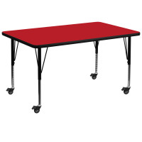 Flash Furniture XU-A3672-REC-RED-H-P-CAS-GG Mobile Rectangular Activity Table with Height Adjustable Pre-School Legs
